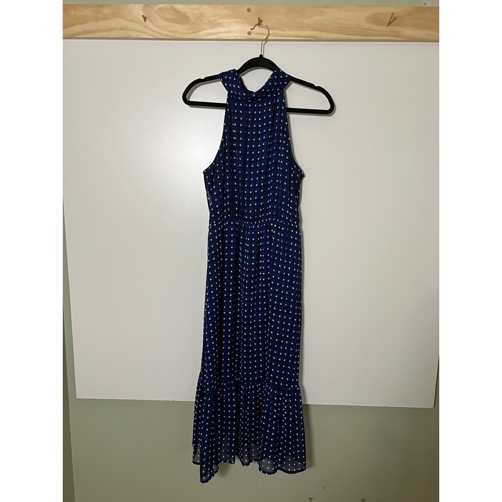 Banana Republic Halter Midi Dress Ruffle Bow‎ Sleeveless Preppy Blue Women Size